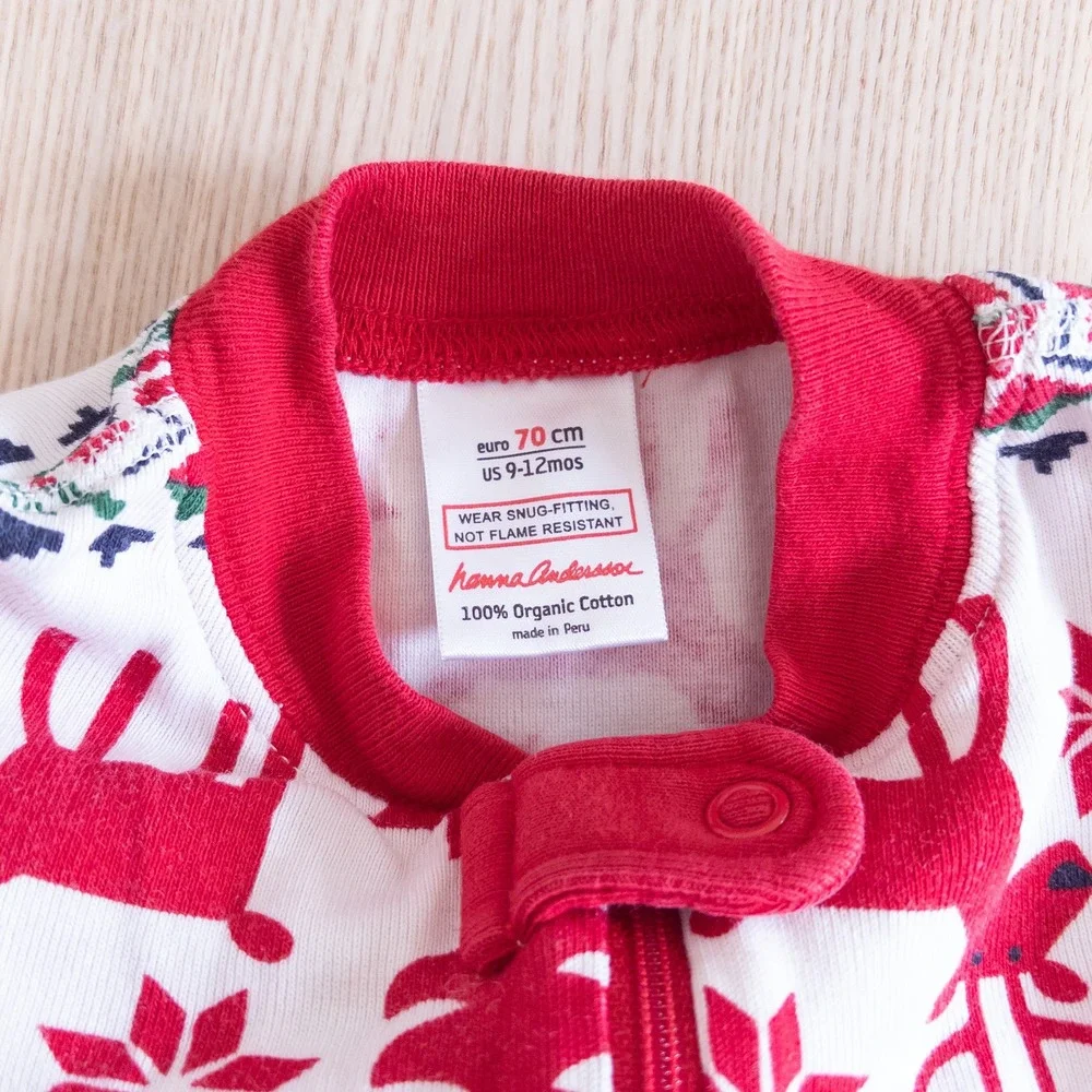 Hanna Andersson Sleeper Red Reindeer Fair Isle Holiday Romper Baby 9-12M
